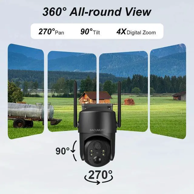 Alt view image 5 of 7 - Solar Security Cameras Wireless Outdoor, No WiFi Security Camera Outdoor, 2K HD Video Cameras, 360 PTZ, Motion Detection, 2-Way Talk, IP66 Waterproof
