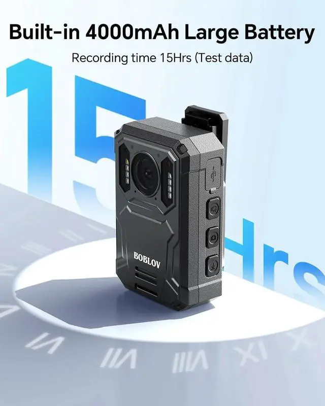 Alt view image 3 of 7 - BOBLOV KJ23Pro 2K Body Camera, 128GB Body Worn Camera with Night Vision, 4000mAh Battery for 15 Hours Continuous Recording, with Car Suction for Dashcams, Law Enforcement, Security, Outdoor Work