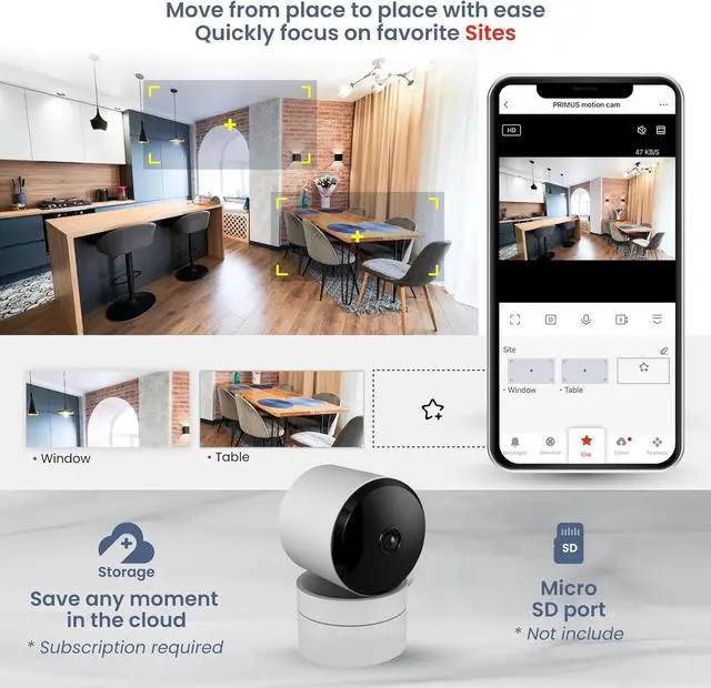 Alt view image 3 of 6 - 2K Indoor WiFi Security Camera - Motion Detection, Night Vision, Privacy Mode, Alexa/Google Compatible, Two-Way Audio, Dual-Band, 355° Rotation