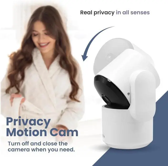 Alt view image 4 of 6 - 2K Indoor WiFi Security Camera - Motion Detection, Night Vision, Privacy Mode, Alexa/Google Compatible, Two-Way Audio, Dual-Band, 355° Rotation