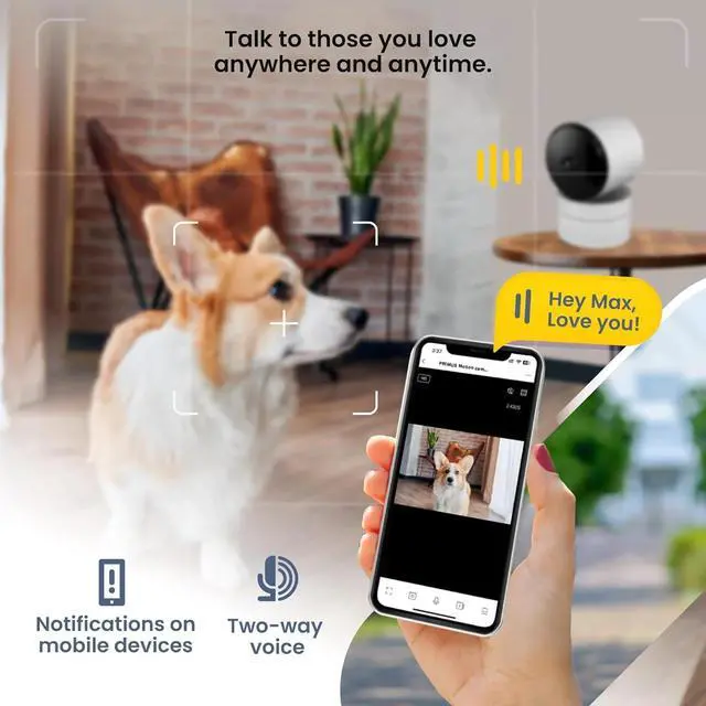 Alt view image 5 of 6 - 2K Indoor WiFi Security Camera - Motion Detection, Night Vision, Privacy Mode, Alexa/Google Compatible, Two-Way Audio, Dual-Band, 355° Rotation