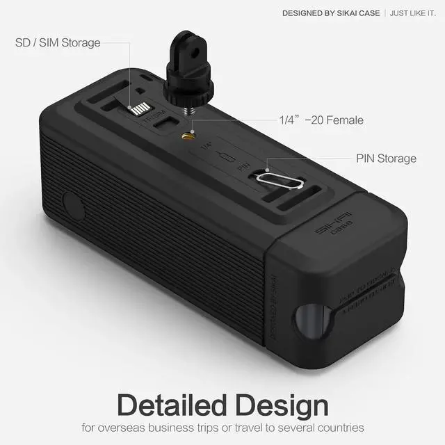 Alt view image 6 of 7 - Silicone Case for Anker Prime Power Bank 27,650mAh 250W 1/4-inch nut Hole, TF/SIM Card Storage Reserved Compatible with Anker 250W Prime Power Bank Protective Cover Dustproof Soft with Handle(Black)