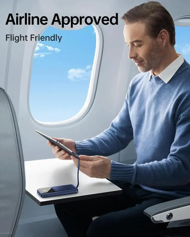 Alt view image 7 of 7 - Portable Charger with Built in Cable - 20000mAh Fast Charging Slim 22.5W Power Bank USB C LED Display Battery Pack 5 Outputs & 3 Inputs for Travel Essentials iPhone Samsung Android Phones Tablets etc