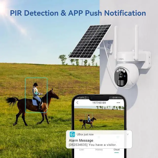 Alt view image 4 of 6 - Xega 4G LTE Security Camera No WiFi with SIM Card 2K Super HD Solar Powered Wireless Outdoor 4G Security Camera PIR Motion Sensor Night Vision 2 Way Talk Built in SIM Card