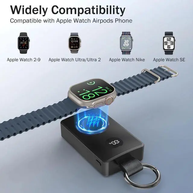 Alt view image 3 of 6 - 4000mAh Travel Portable Charger for Apple Watch 10,Wireless Magnetic iWatch Charger,Fast Charging Keychain Essential Mini Small Power Bank Smart Chargers for Apple Watch Series 9/8/7/6/5/4/3/SE/Ultra
