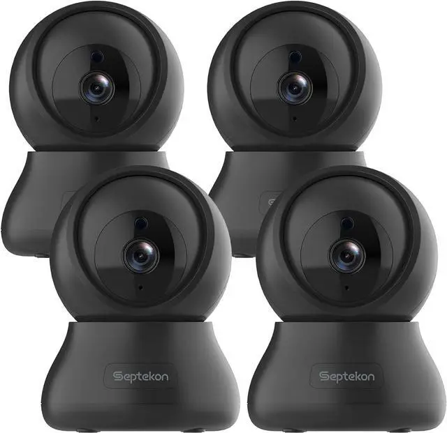 Main image of Septekon Security Cameras Indoor, 2K Wired Cameras for Home Security with Night Vision, 2-Way Audio, Motion Detection, Compatible with Alexa (4 Pack), Black