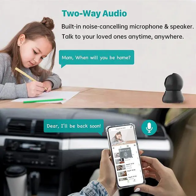 Alt view image 6 of 7 - Septekon Security Cameras Indoor, 2K Wired Cameras for Home Security with Night Vision, 2-Way Audio, Motion Detection, Compatible with Alexa (4 Pack), Black