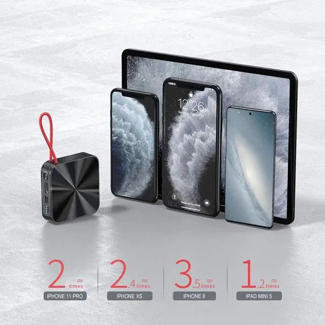 Alt view image 6 of 7 - Portable Charger 10000mAh Power Bank, iPhone Charger,Ultra Compact Backup Battery with Built in Cable Compatible with iPhone 11/XS/XR/X/8/8P/7/6/6S