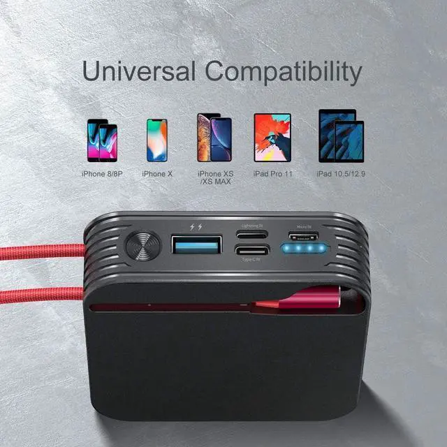 Alt view image 4 of 7 - Portable Charger 10000mAh Power Bank, iPhone Charger,Ultra Compact Backup Battery with Built in Cable Compatible with iPhone 11/XS/XR/X/8/8P/7/6/6S