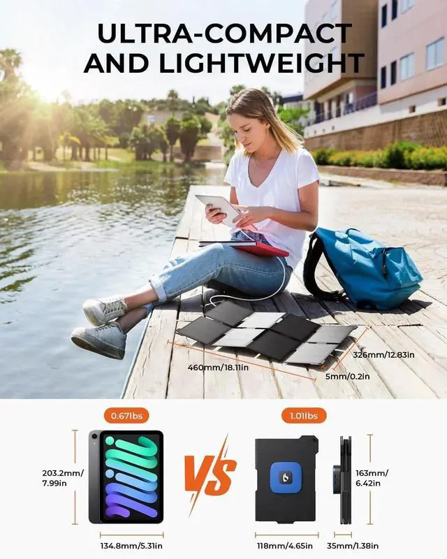 Alt view image 2 of 7 - [Pocket-Size]BigBlue Portable 25W Solar Panel Charger, Folding Solar Charger with USB-A and USB-C Ports, IP68 Waterproof Solar Panel for Backpacking Compatible with Cellphones, Tablets, Power Bank etc
