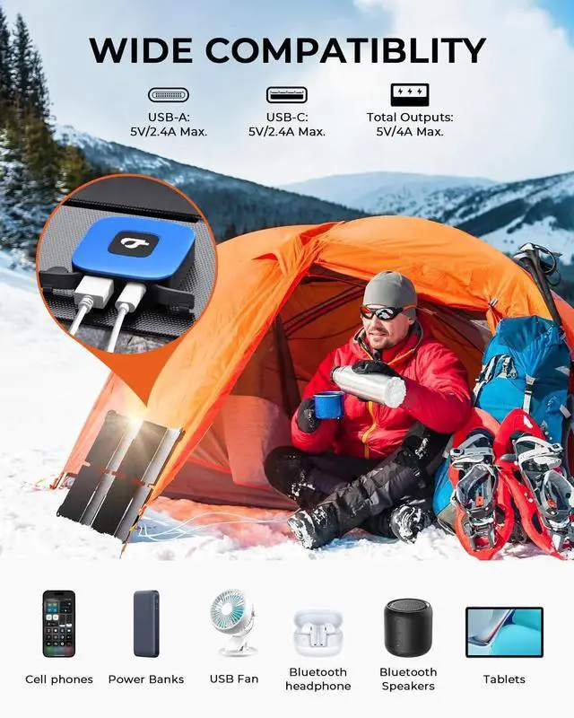 Alt view image 4 of 7 - [Pocket-Size]BigBlue Portable 25W Solar Panel Charger, Folding Solar Charger with USB-A and USB-C Ports, IP68 Waterproof Solar Panel for Backpacking Compatible with Cellphones, Tablets, Power Bank etc