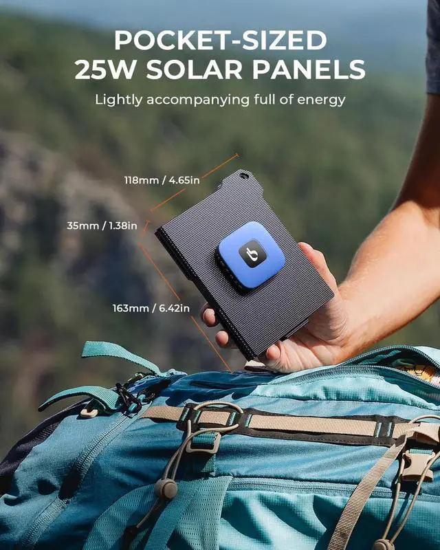 Alt view image 7 of 7 - [Pocket-Size]BigBlue Portable 25W Solar Panel Charger, Folding Solar Charger with USB-A and USB-C Ports, IP68 Waterproof Solar Panel for Backpacking Compatible with Cellphones, Tablets, Power Bank etc