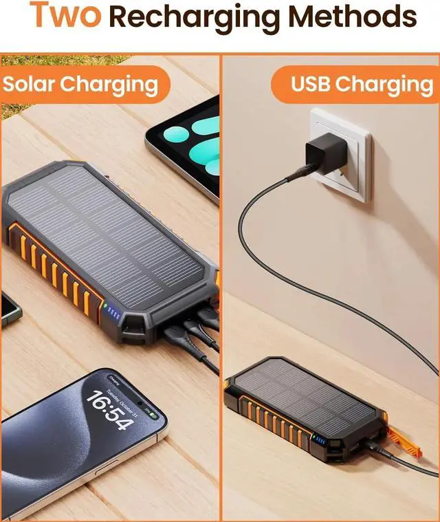Alt view image 6 of 7 - Hiluckey Power Bank 27000mAh Solar Charger, 15W USB C Fast Charging Portable Phone Charger for iPhone, Three Outputs, External Battery Pack with Bright LED Flashlight for Outdoor Camping