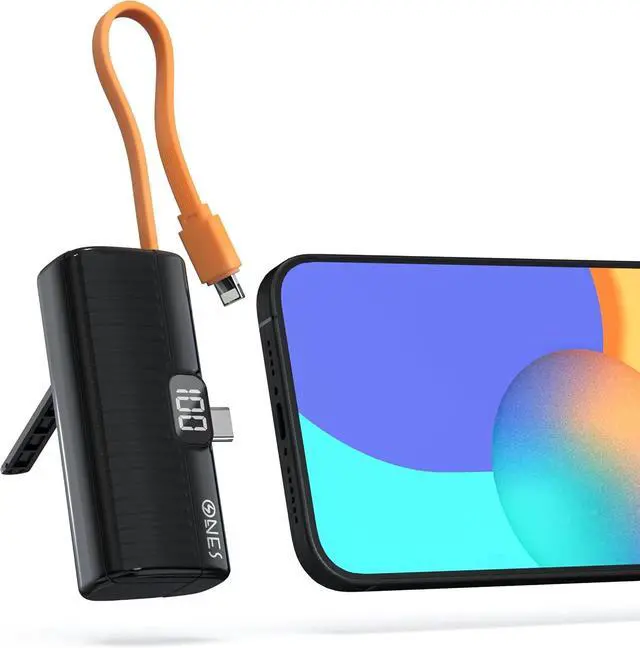 Main image of ONES Portable Power Bank, Upgraded 5000mAh Fast Charging with LED Display, Mini Battery Pack Backup Small Charger for iPhone 16/15/14/13/12/11/XS Samsung S23 etc, USB C Plug & Lighting Cable, Black