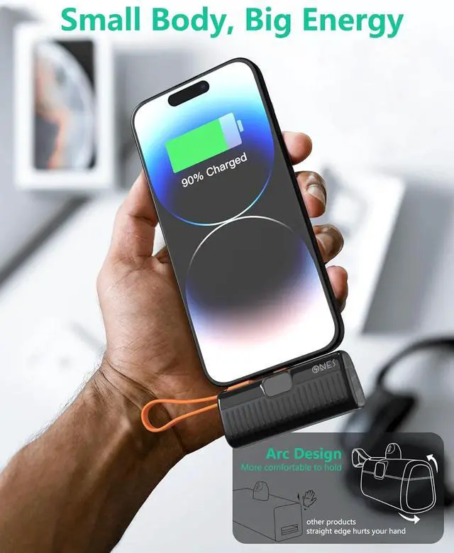 Alt view image 6 of 7 - ONES Portable Power Bank, Upgraded 5000mAh Fast Charging with LED Display, Mini Battery Pack Backup Small Charger for iPhone 16/15/14/13/12/11/XS Samsung S23 etc, USB C Plug & Lighting Cable, Black