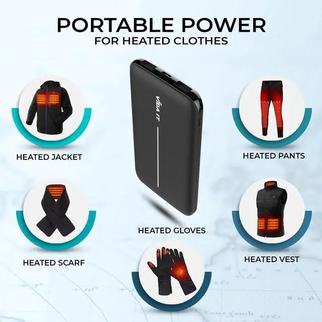 Alt view image 3 of 7 - Lightweight Power Bank for Heated Clothing, Slim Battery Pack for Heated Hoodie Vest Coat 10000mAh USB 5V 2A, Portable Phone Charger for iPhone Samsung Cell USBC Thin Power Pack for Heated Throw Chair