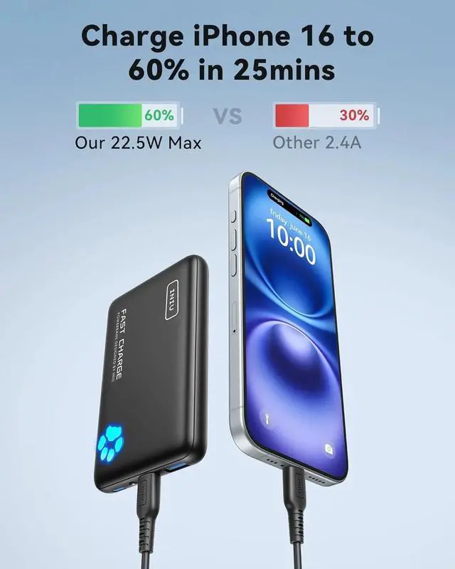 Alt view image 2 of 7 - INIU Portable Charger, Lightest 10000mAh 45W PD Power Bank, USB C in&Out Fast Charging Battery Pack, External Phone Powerbank Compatible with iPhone 16 15 14 13 Samsung S22 S21 Google iPad etc