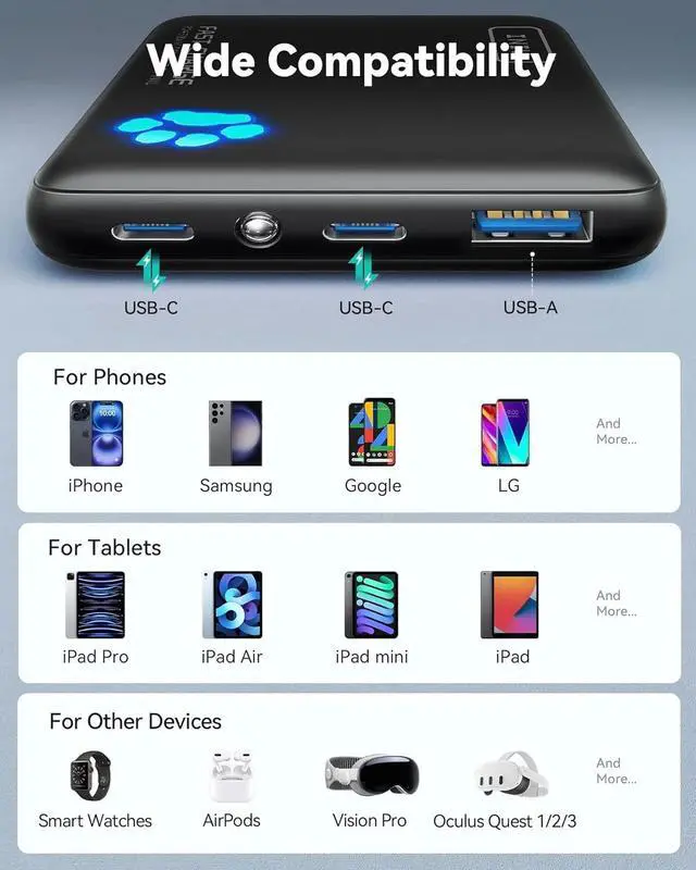 Alt view image 7 of 7 - INIU Portable Charger, Lightest 10000mAh 45W PD Power Bank, USB C in&Out Fast Charging Battery Pack, External Phone Powerbank Compatible with iPhone 16 15 14 13 Samsung S22 S21 Google iPad etc