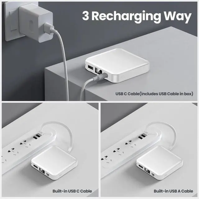 Alt view image 4 of 7 - Small Portable Charger,12000mAh Fast Charging Portable Power Bank Built-in 4 Cables,USB C Input/Output with LED Display,External Battery Portable Charger Power Bank for iPhone,Tablet,Samsung
