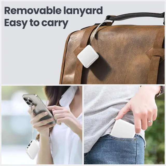 Alt view image 5 of 7 - Small Portable Charger,12000mAh Fast Charging Portable Power Bank Built-in 4 Cables,USB C Input/Output with LED Display,External Battery Portable Charger Power Bank for iPhone,Tablet,Samsung