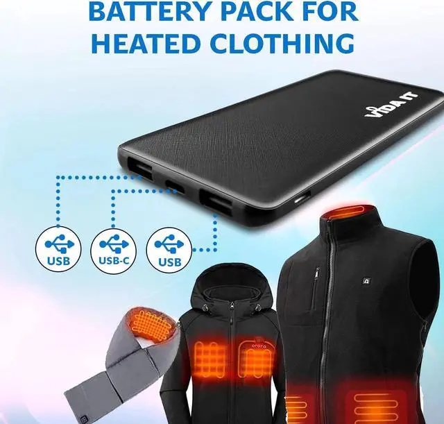 Alt view image 2 of 7 - Vida IT Slim 5V 2A Power Bank for Heated Vest Rechargeable Heated Jacket Battery Pack Pocket Size Thin 5000mAh Portable USB Charger for Heated Clothing, Scarf, Coat, Pants, Cell Phone USB-C Power Pack