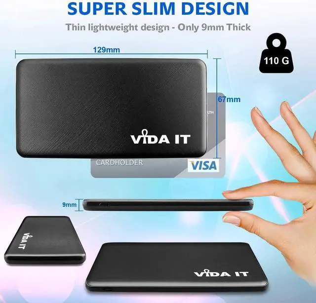 Alt view image 3 of 7 - Vida IT Slim 5V 2A Power Bank for Heated Vest Rechargeable Heated Jacket Battery Pack Pocket Size Thin 5000mAh Portable USB Charger for Heated Clothing, Scarf, Coat, Pants, Cell Phone USB-C Power Pack