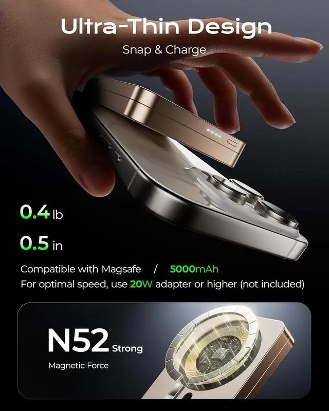 Alt view image 5 of 7 - Magnetic Portable Charger Power Bank, 5000mAh Foldable 3 in 1 Wireless Charging Station with Stand, Travel Battery Pack for iPhone 16/15/14, for Watch Ultra2/10/9, for AirPods with 20W Cable