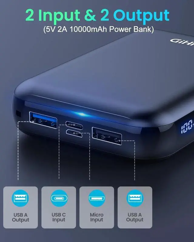 Alt view image 6 of 7 - Pocket Size Power Bank 10000mah for Heated Vest,5V 2A Heated Jacket Battery Pack,LED Display Portable Charger with Dual USB,External Battery Phone Chager for iPhone,Android etc.