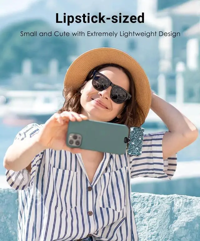 Alt view image 4 of 7 - Bling Small Portable Charger, Power Bank, 6800mAh Ultra Compact Cute Shining Battery Pack 5V3.1A Fast Charger Built-in iOS Connector and Flashlight for iPhone 14 Series to iPhone 5 Series(Blue)