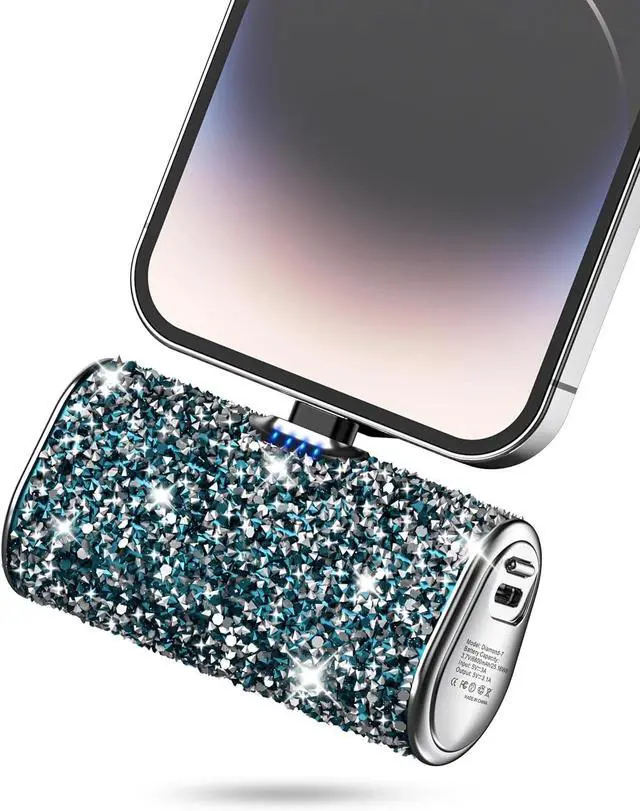 Main image of Bling Small Portable Charger, Power Bank, 6800mAh Ultra Compact Cute Shining Battery Pack 5V3.1A Fast Charger Built-in iOS Connector and Flashlight for iPhone 14 Series to iPhone 5 Series(Blue)