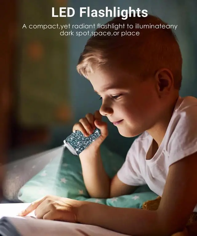 Alt view image 7 of 7 - Bling Small Portable Charger, Power Bank, 6800mAh Ultra Compact Cute Shining Battery Pack 5V3.1A Fast Charger Built-in iOS Connector and Flashlight for iPhone 14 Series to iPhone 5 Series(Blue)