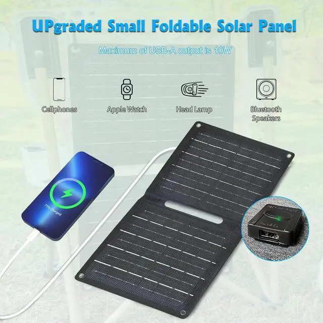 Alt view image 4 of 6 - Portable Solar Panel (5V 2A Max) with USB-A Port for Cell Phone, Fan, Flashlight, IPX4 Waterproof Solar Panels, Foldable Solar Charger for Outdoor Camping, Hiking, Travel, Backpacking