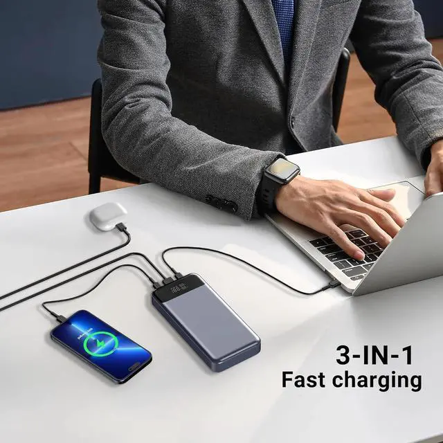 Alt view image 4 of 7 - 280W Power Bank, 24,000mAh 3-Port Laptop Portable Charger(88.8Wh), Digital Display, Compatible with MacBook Pro/Air, iPhone 16/15/14/13 Series, Vision Pro, Samsung, SteamDeck, Dell, AirPods, Tablet