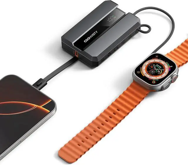 Main image of Portable Charger,   Smallest 10000mAh 20W PD Fast Charging Power Bank with Built-in USB C Cable, LED Display Travel Charger Compatible with Apple Watch Series/iPhone/AirPods etc