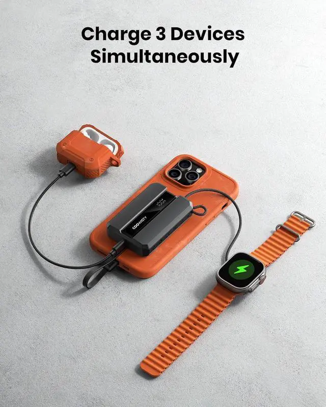 Alt view image 3 of 7 - Portable Charger,   Smallest 10000mAh 20W PD Fast Charging Power Bank with Built-in USB C Cable, LED Display Travel Charger Compatible with Apple Watch Series/iPhone/AirPods etc