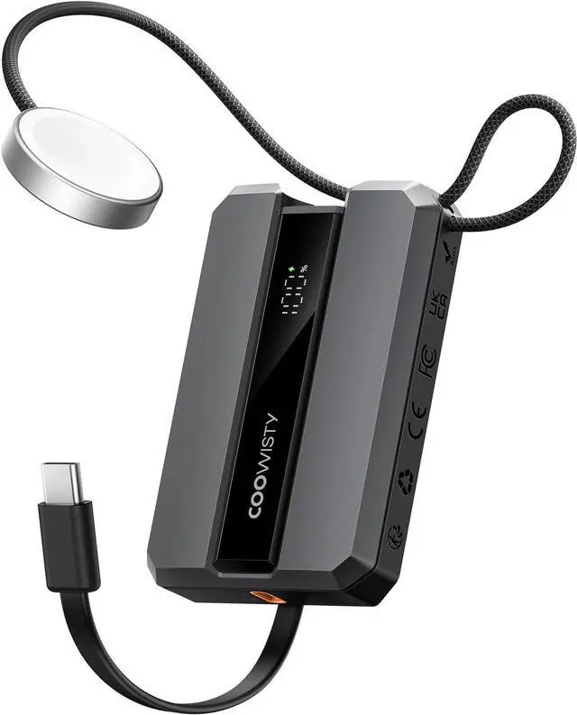 Alt view image 2 of 7 - Portable Charger,   Smallest 10000mAh 20W PD Fast Charging Power Bank with Built-in USB C Cable, LED Display Travel Charger Compatible with Apple Watch Series/iPhone/AirPods etc