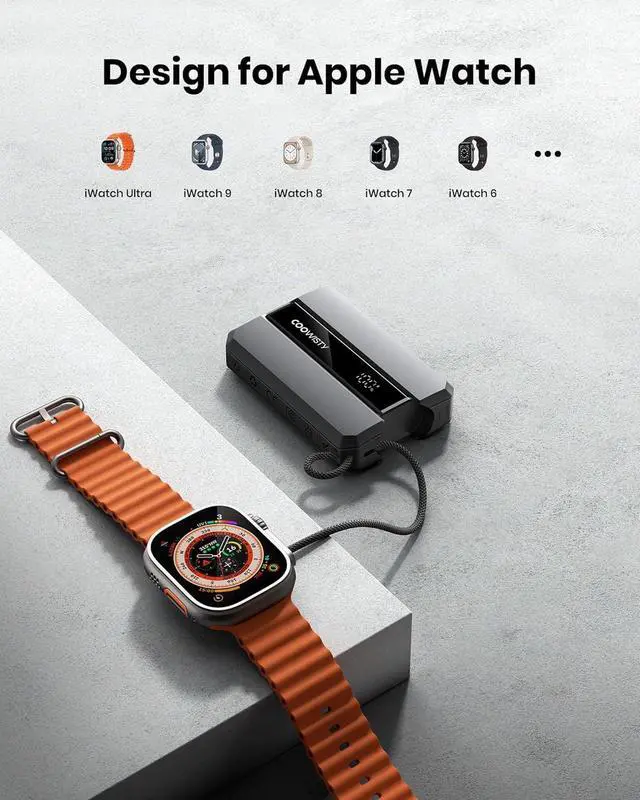 Alt view image 5 of 7 - Portable Charger,   Smallest 10000mAh 20W PD Fast Charging Power Bank with Built-in USB C Cable, LED Display Travel Charger Compatible with Apple Watch Series/iPhone/AirPods etc