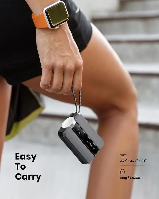 Alt view image 7 of 7 - Portable Charger,   Smallest 10000mAh 20W PD Fast Charging Power Bank with Built-in USB C Cable, LED Display Travel Charger Compatible with Apple Watch Series/iPhone/AirPods etc