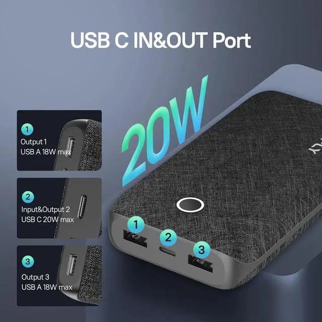 Alt view image 2 of 7 - Portable Charger, 20000mAh Power Bank with USB C in&Out 20W High-Speed Recharging Battery Pack Compatible with iPhone,Android etc