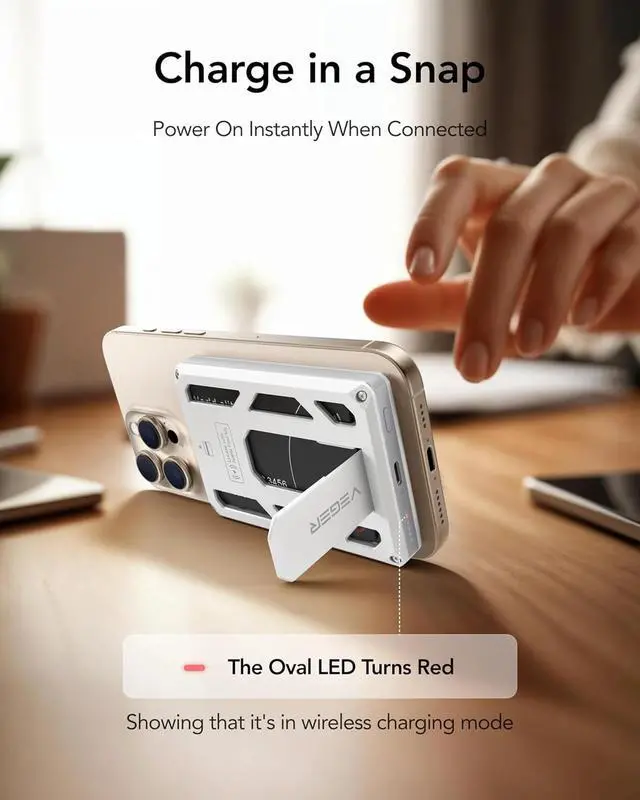 Alt view image 4 of 7 - VEGER Wireless Portable Charger, 5000mAh Battery Pack with USB-C Cable, 6-in-1 Multi-Functional Magnetic Power Bank, Fast Charging with Wireless Charger Compatible for iPhone 16/15/14/13/12 Series