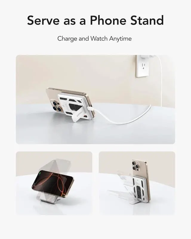 Alt view image 7 of 7 - VEGER Wireless Portable Charger, 5000mAh Battery Pack with USB-C Cable, 6-in-1 Multi-Functional Magnetic Power Bank, Fast Charging with Wireless Charger Compatible for iPhone 16/15/14/13/12 Series