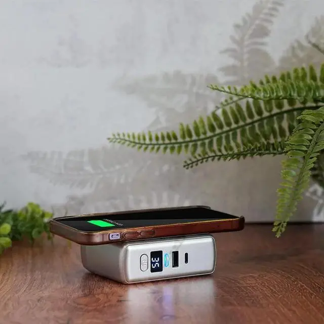 Alt view image 4 of 5 - Limitless PowerPro Go 10,000mAh Power Bank 3-in-1 Wall Charger with Type-C Power Delivery, USB-A, & Qi Wireless Charging, Digital Display & Fast Charging for iPhone Android, Samsung (Silver)