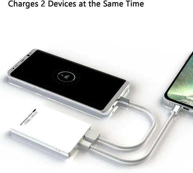 Alt view image 4 of 7 - Dual USB Output Super Slim Power Bank Ultra Thin, 3000mAh Portable Charger Mini External Phone Battery Pack Small Dual Outlet, Emergency Phone Power Backup (White)