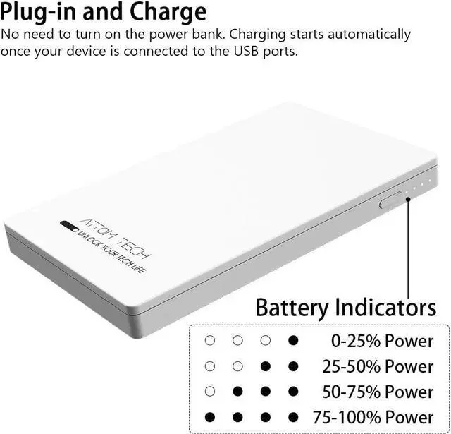 Alt view image 3 of 7 - Dual USB Output Super Slim Power Bank Ultra Thin, 3000mAh Portable Charger Mini External Phone Battery Pack Small Dual Outlet, Emergency Phone Power Backup (White)
