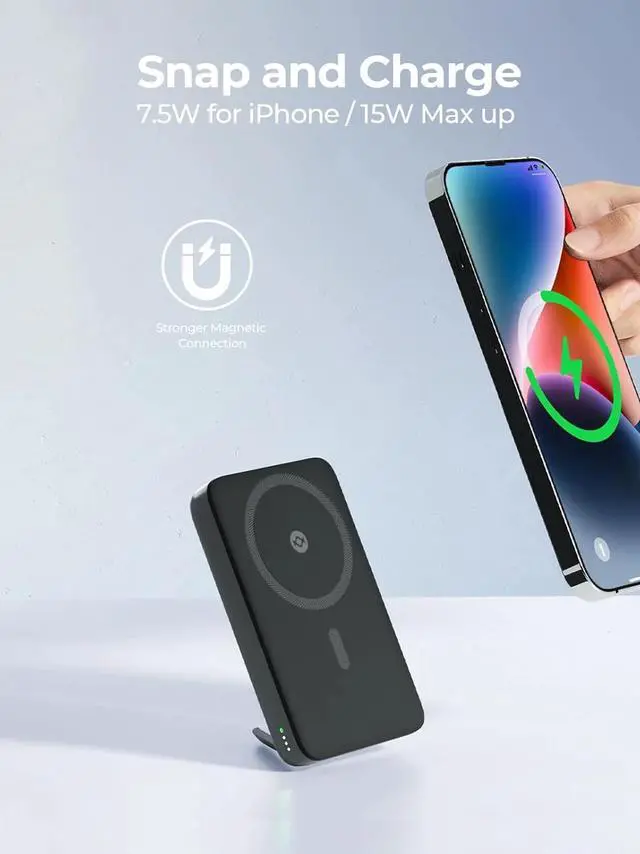 Alt view image 5 of 7 - Magnetic Power Bank, 10000mAh 30W USB-C Compact Wireless Portable Charger Foldable Stand Fast Charging Compatible with Magsafe, Portable Charger Power Bank for iPhone 16/15/14/13/12 Series