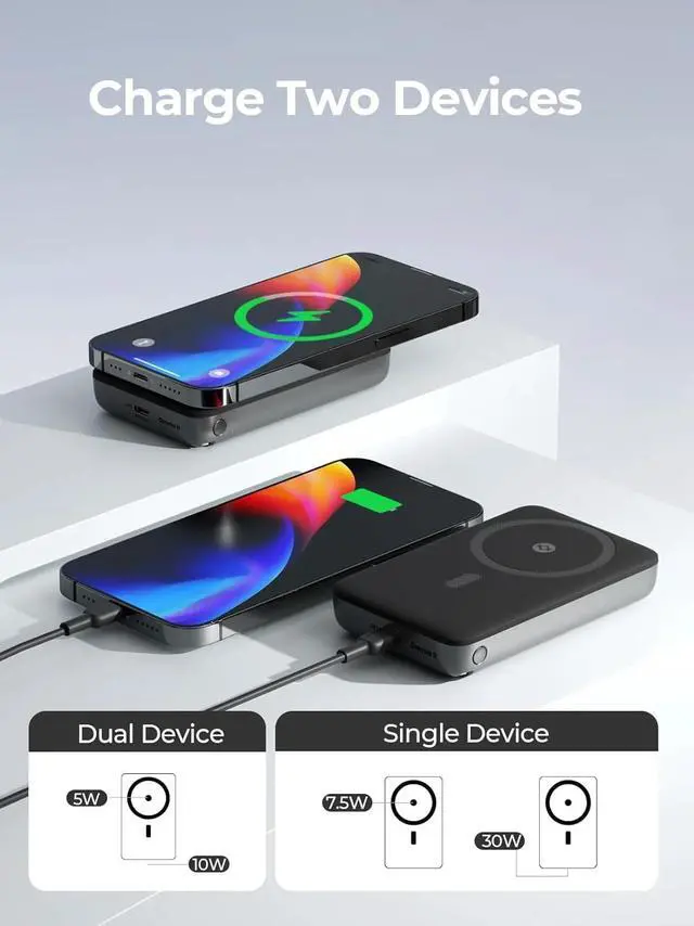 Alt view image 6 of 7 - Magnetic Power Bank, 10000mAh 30W USB-C Compact Wireless Portable Charger Foldable Stand Fast Charging Compatible with Magsafe, Portable Charger Power Bank for iPhone 16/15/14/13/12 Series