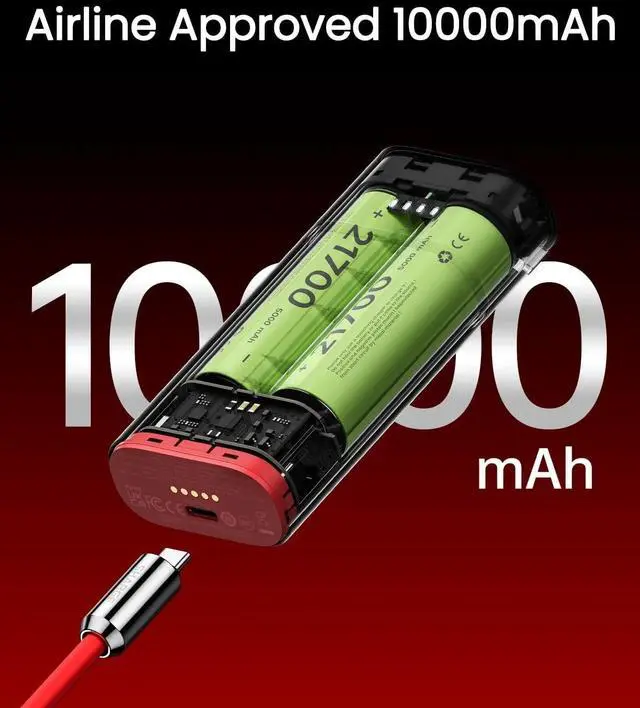 Alt view image 5 of 7 - 3 in 1 Power Bank PD 40W Fast Charging 10000mAh Portable Charger with Red Cable SUPERVOOC 55W 36Wh Battery Pack for iPhone 16/ OnePlus 12/11/Open/Nord Series