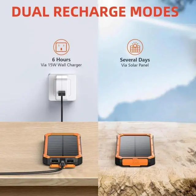 Alt view image 2 of 6 - Solar Charger Power Bank, 20,000mAh Portable Wireless Charger with USB C Input/Output for Cell Phones, External Battery Pack with Dual Flashlight for Camping