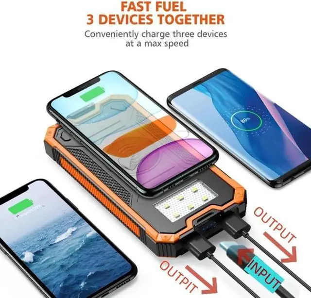 Alt view image 3 of 6 - Solar Charger Power Bank, 20,000mAh Portable Wireless Charger with USB C Input/Output for Cell Phones, External Battery Pack with Dual Flashlight for Camping