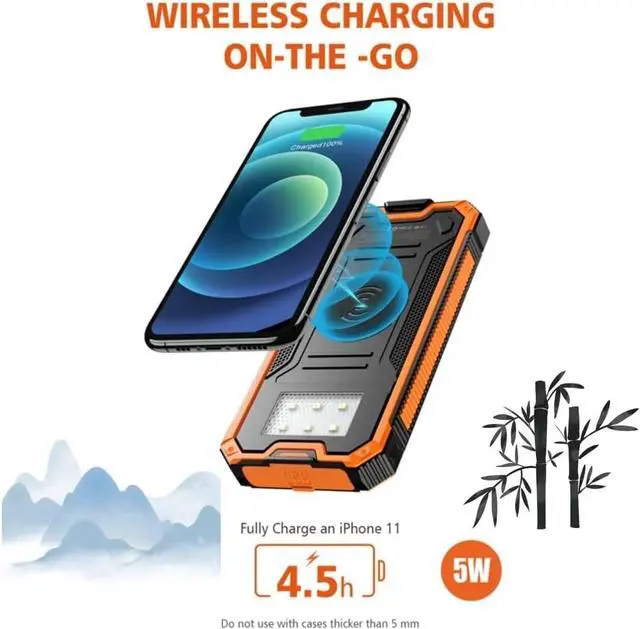 Alt view image 5 of 6 - Solar Charger Power Bank, 20,000mAh Portable Wireless Charger with USB C Input/Output for Cell Phones, External Battery Pack with Dual Flashlight for Camping